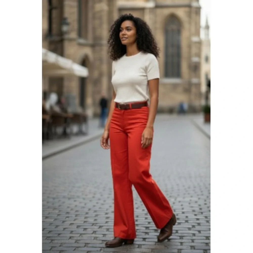 Vintage Mallory Of Dallas Pants Womens 11 Rust Red Orange Wide Leg High Rise 70s